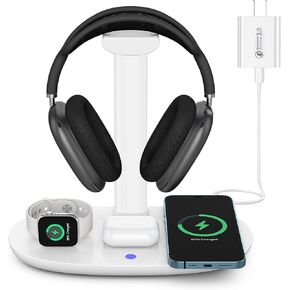 Headphone Stand with 15w Wireless Charger, Suguder 4 in 1 Charging Station Headset Holder for AirPods Max/Pro/4/3/2 iWatch 10/9/8/7/6/5/4/3/2/1/SE iPhone 17/16/15/14/13/12/11/X for Desktop Table Game in Saudi Arabia