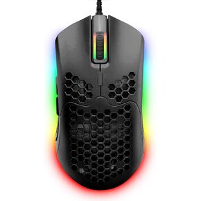 ماوس ألعاب سلكي خفيف الوزن، 6 ماوس بإضاءة خلفية RGB مع محرك قابل للبرمجة بـ 7 أزرار، ماوس كمبيوتر 6400 نقطة في البوصة، ماوس كابل فائق النعومة على شكل قرص العسل لألعاب الكمبيوتر، Xbox، PS4 (أبيض)