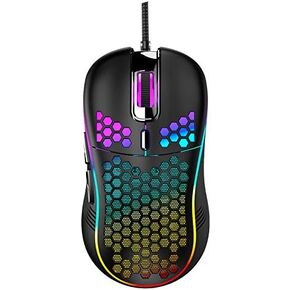 ماوس ألعاب سلكي على شكل قرص العسل، إضاءة خلفية RGB و7200 نقطة في البوصة قابلة للتعديل، ماوس كمبيوتر USB مريح وخفيف الوزن مع مستشعر عالي الدقة لأجهزة الكمبيوتر الشخصية وأجهزة الكمبيوتر المحمول التي تعمل بنظام Windows (أسود) in Kuwait