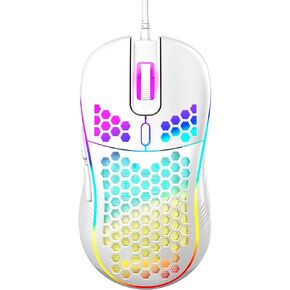 Honeycomb Wired Gaming Mouse, RGB Backlight and 7200 Adjustable DPI, Ergonomic and Lightweight USB Computer Mouse with High Precision Sensor for Windows PC & Laptop Gamers (Cute Pink)