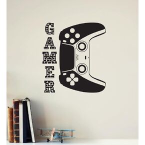 Vinyl Wall Decal Gamer Gamepad Joystick Video Game Gaming Stickers Mural (ig6320) Black in Saudi Arabia