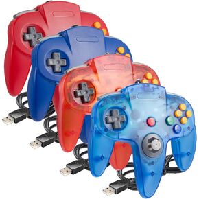 4 Pack PC USB N64 Controller, SAFFUN N64 Wired Gamepad [3D Analog Stick] for Windows PC MAC Linux Raspberry Pi Project 64 Retropie OpenEmu Emulator (Plug & Play) (Blue/Red/Clear Red/Clear Blue) in Saudi Arabia