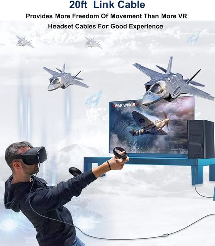 كابل ربط AkoaDa بطول 20 قدم لـ Oculus Quest 2، كابل ربط لـ Quest 2، Pico 4 والكمبيوتر الشخصي، Steam VR، كابل USB 3.0 طويل إلى USB C، ملحقات ألعاب الواقع الافتراضي لـ Oculus Quest in Saudi Arabia