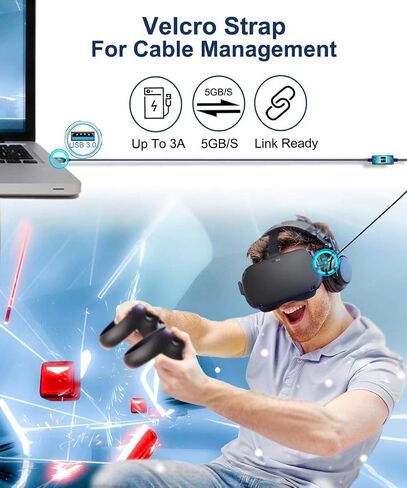 كابل ربط AkoaDa بطول 20 قدم لـ Oculus Quest 2، كابل ربط لـ Quest 2، Pico 4 والكمبيوتر الشخصي، Steam VR، كابل USB 3.0 طويل إلى USB C، ملحقات ألعاب الواقع الافتراضي لـ Oculus Quest in Saudi Arabia