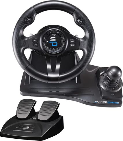سوبر درايف - عجلة قيادة سباق GS550 مع الدواسات، ناقل التجديف، ناقل الحركة والاهتزاز لإكس بوكس Serie X/S، PS4، إكس بوكس ون، الكمبيوتر الشخصي (قابل للبرمجة لجميع اللعب) (إكس بوكس سيريز اكس///) in Kuwait