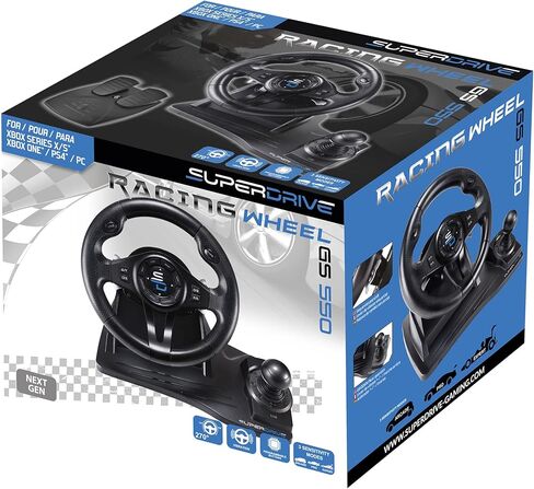 سوبر درايف - عجلة قيادة سباق GS550 مع الدواسات، ناقل التجديف، ناقل الحركة والاهتزاز لإكس بوكس Serie X/S، PS4، إكس بوكس ون، الكمبيوتر الشخصي (قابل للبرمجة لجميع اللعب) (إكس بوكس سيريز اكس///) in Kuwait
