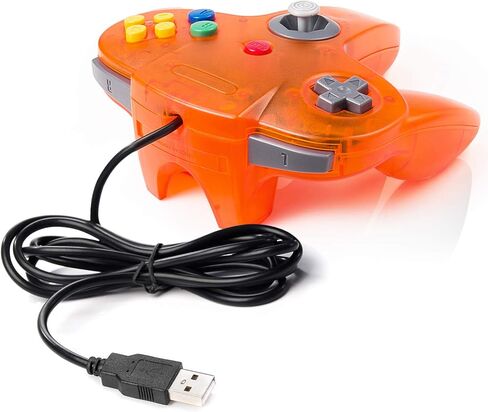 2 حزمة وحدة تحكم USB N64، لوحة ألعاب سلكية للكمبيوتر الشخصي [عصا تناظرية ثلاثية الأبعاد] لأجهزة الكمبيوتر التي تعمل بنظام Windows PC iOS MAC Linux Raspberry Pi Genesis Higan Project 64 Retropie OpenEmu Emulator (التوصيل والتشغيل) (أخضر شفاف/برتقالي شفاف) in Kuwait