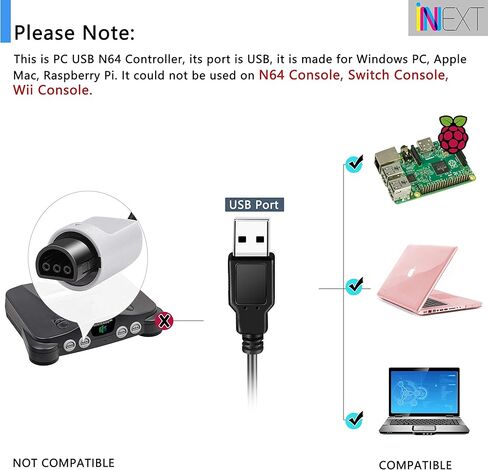 2 حزمة وحدة تحكم USB N64، لوحة ألعاب سلكية للكمبيوتر الشخصي [عصا تناظرية ثلاثية الأبعاد] لأجهزة الكمبيوتر التي تعمل بنظام Windows PC iOS MAC Linux Raspberry Pi Genesis Higan Project 64 Retropie OpenEmu Emulator (التوصيل والتشغيل) (أخضر شفاف/برتقالي شفاف) in Kuwait