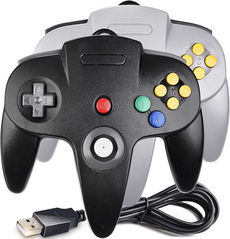2 حزمة وحدة تحكم USB N64، لوحة ألعاب سلكية للكمبيوتر الشخصي [عصا تناظرية ثلاثية الأبعاد] لأجهزة الكمبيوتر التي تعمل بنظام Windows PC iOS MAC Linux Raspberry Pi Genesis Higan Project 64 Retropie OpenEmu Emulator (التوصيل والتشغيل) (أخضر شفاف/برتقالي شفاف) in Kuwait