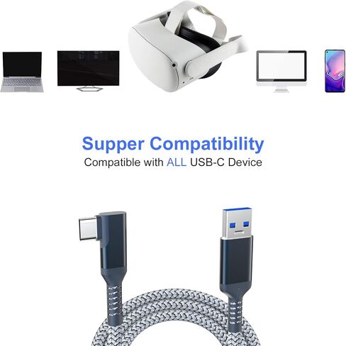 كابل توصيل متوافق مع أوكولوس كويست 2 (16 قدم/5 متر)، كابل كويست لينك لاستبدال كويست / ريفت إس، سلك مجدول من النايلون لنقل البيانات عالي السرعة متوافق مع سماعات أوكولوس كويست وكمبيوتر ألعاب in Kuwait