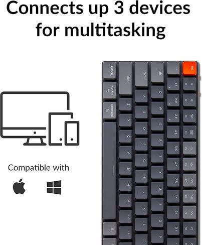 Keychron K3 فائقة النحافة 75% تخطيط RGB بإضاءة خلفية لاسلكية بلوتوث/لوحة مفاتيح USB سلكية ميكانيكية، مفتاح مفاتيح أحمر بصري منخفض قابل للتبديل السريع، 84 مفتاح لوحة مفاتيح للألعاب لنظام التشغيل Mac Windows الإصدار 2 in Kuwait