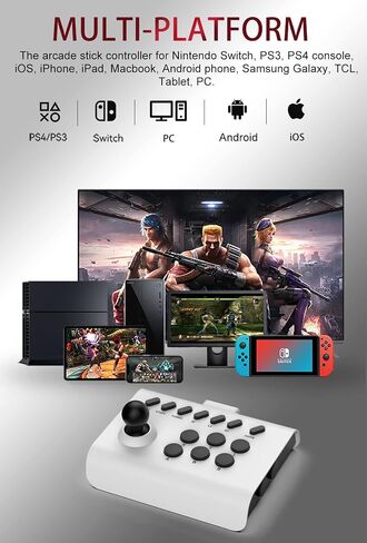 عصا التحكم في لعبة ArVin Arcade Fight Stick لجهاز iPhone iOS Android PC Fighting Stick لجهاز Nintendo Switch/PS3/PS4 Arcade Rocker Gamepad مع Turbo & Marco للمحاكيات/Cloud/PS Remote Play/Steam in Kuwait