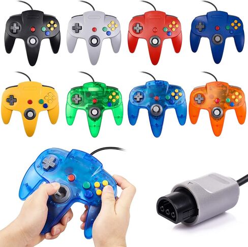 miadore 4 Pack Classic 64 Controller, Wired N64 Controllers with Upgraded Joystick (Non PC USB Version) (Black/Clear Green/Clear Blue/Clear Orange) in Kuwait