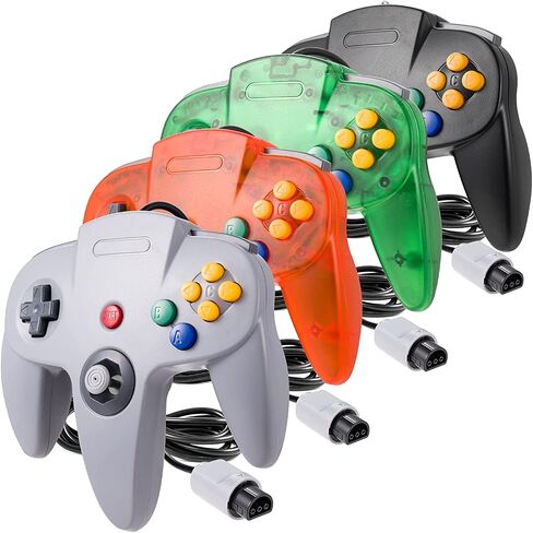 miadore 4 Pack Classic 64 Controller, Wired N64 Controllers with Upgraded Joystick (Non PC USB Version) (Black/Clear Green/Clear Blue/Clear Orange) in Kuwait
