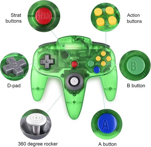 miadore 4 Pack Classic 64 Controller, Wired N64 Controllers with Upgraded Joystick (Non PC USB Version) (Black/Clear Green/Clear Blue/Clear Orange) in Kuwait