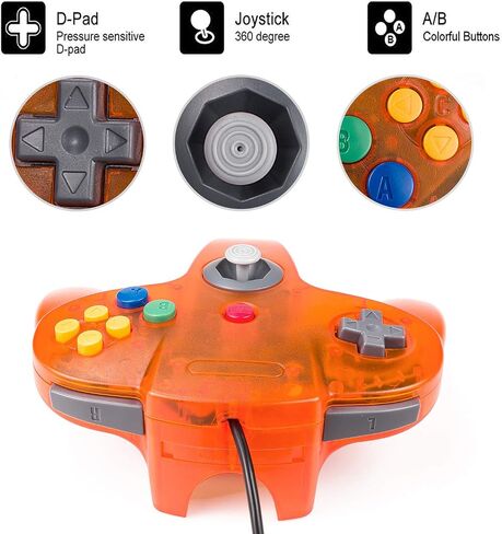 miadore 4 Pack Classic 64 Controller, Wired N64 Controllers with Upgraded Joystick (Non PC USB Version) (Black/Clear Green/Clear Blue/Clear Orange) in Kuwait
