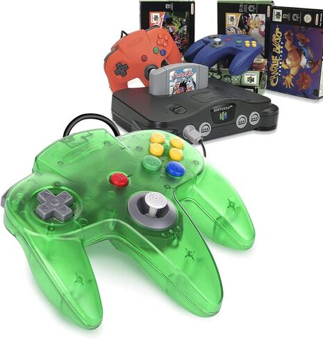 miadore 4 Pack Classic 64 Controller, Wired N64 Controllers with Upgraded Joystick (Non PC USB Version) (Black/Clear Green/Clear Blue/Clear Orange) in Kuwait