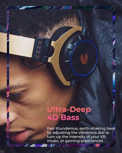 CEEK Wireless Bluetooth Headphones Over Ear with Noise Cancelling, 360° Surround Sound, Foldable Design & Detachable Mic - Headphones for Gym, Gaming, Music & Travel with Earth Shaking Bass - Gold. in Kuwait