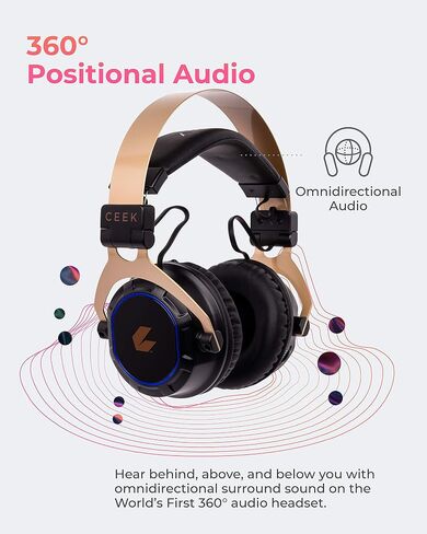 CEEK Wireless Bluetooth Headphones Over Ear with Noise Cancelling, 360° Surround Sound, Foldable Design & Detachable Mic - Headphones for Gym, Gaming, Music & Travel with Earth Shaking Bass - Gold. in Kuwait