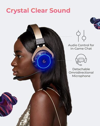 CEEK Wireless Bluetooth Headphones Over Ear with Noise Cancelling, 360° Surround Sound, Foldable Design & Detachable Mic - Headphones for Gym, Gaming, Music & Travel with Earth Shaking Bass - Gold. in Kuwait