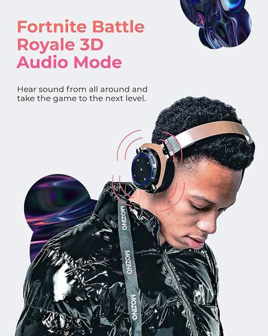 CEEK Wireless Bluetooth Headphones Over Ear with Noise Cancelling, 360° Surround Sound, Foldable Design & Detachable Mic - Headphones for Gym, Gaming, Music & Travel with Earth Shaking Bass - Gold. in Kuwait