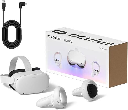 Oculus Quest 2 — فيديو بسعة 256 جيجابايت — سماعة رأس للواقع الافتراضي الكل في واحد متقدمة باللون الأبيض — صوت سينمائي ثلاثي الأبعاد — للترفيه العائلي أثناء الاستمتاع بألعاب الواقع الافتراضي — كابل توصيل USB من النوع C بطول 16 قدمًا in Kuwait