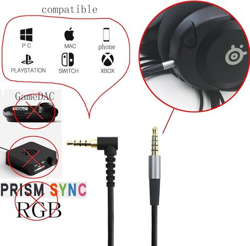 NewFantasia Replacement Audio Cable 3.5mm 5 Pole Male Compatible with SteelSeries Arctis Nova 1, Nova Pro, Nova 7, Nova 7X, Nova 1P, Nova 1X Gaming Headset 2meters/6.6feet in Saudi Arabia