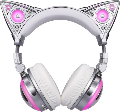 New Edition Wireless Cat Ear Headphones (12 Color Changing) 3.5mm Jack, Bluetooth&Wired connection (Black) in Saudi Arabia