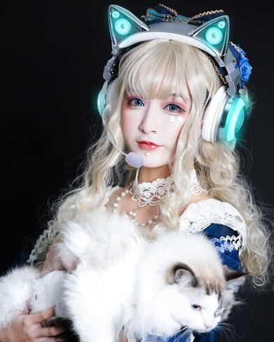 New Edition Wireless Cat Ear Headphones (12 Color Changing) 3.5mm Jack, Bluetooth&Wired connection (Black) in Saudi Arabia