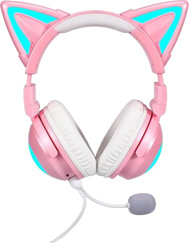New Edition Wireless Cat Ear Headphones (12 Color Changing) 3.5mm Jack, Bluetooth&Wired connection (Black) in Saudi Arabia