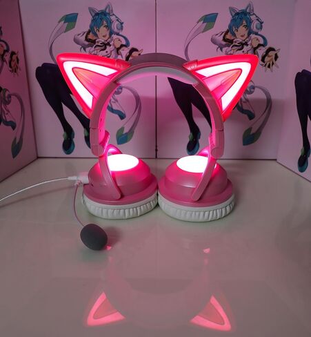 New Edition Wireless Cat Ear Headphones (12 Color Changing) 3.5mm Jack, Bluetooth&Wired connection (Black) in Saudi Arabia