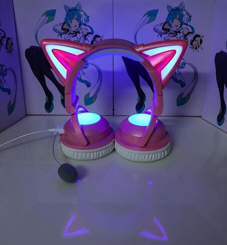 New Edition Wireless Cat Ear Headphones (12 Color Changing) 3.5mm Jack, Bluetooth&Wired connection (Black) in Saudi Arabia