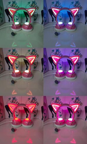 New Edition Wireless Cat Ear Headphones (12 Color Changing) 3.5mm Jack, Bluetooth&Wired connection (Black) in Saudi Arabia
