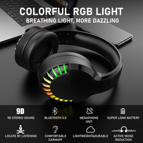 Wireless RGB Bluetooth Gaming Headphone with Noise Cancellation-Black in Saudi Arabia