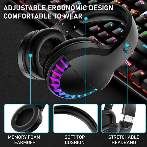 Wireless RGB Bluetooth Gaming Headphone with Noise Cancellation-Black in Saudi Arabia