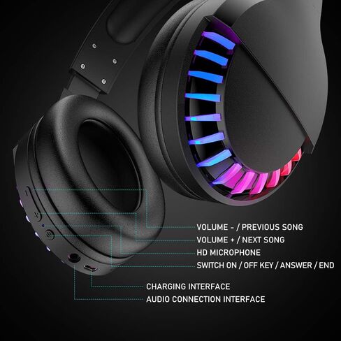 Wireless RGB Bluetooth Gaming Headphone with Noise Cancellation-Black in Saudi Arabia