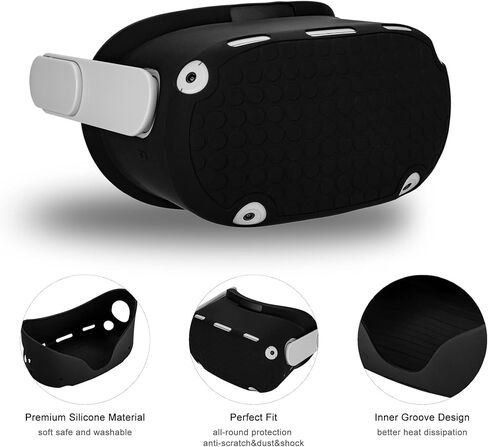 لملحقات Meta Quest 2، غطاء وجه من السيليكون Quest 2، غطاء VR Shell، غطاء مقابض وحدة التحكم باللمس Quest 2، غطاء عدسة واقٍ، واقي وحدة تحكم الهالة (أسود) in Saudi Arabia