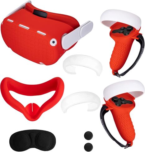 لملحقات Meta Quest 2، غطاء وجه من السيليكون Quest 2، غطاء VR Shell، غطاء مقابض وحدة التحكم باللمس Quest 2، غطاء عدسة واقٍ، واقي وحدة تحكم الهالة (أسود) in Saudi Arabia