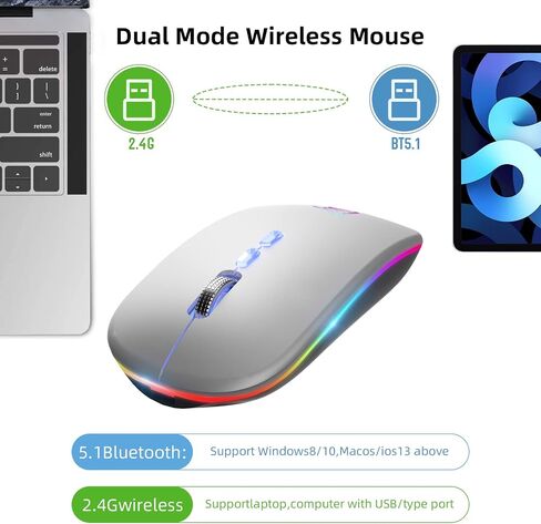 HOTLIFE Wireless Mouse, Slim LED Rechargeable Silent Bluetooth Mouse, Black in Kuwait