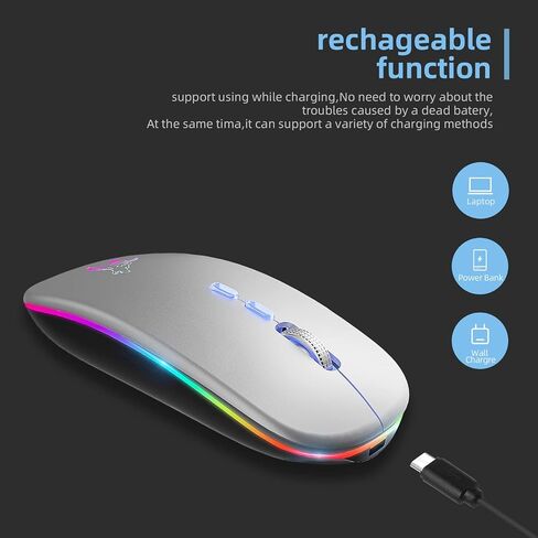 HOTLIFE Wireless Mouse, Slim LED Rechargeable Silent Bluetooth Mouse, Black in Kuwait