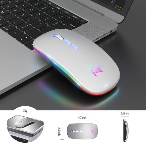 HOTLIFE Wireless Mouse, Slim LED Rechargeable Silent Bluetooth Mouse, Black in Kuwait