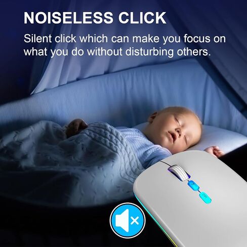 HOTLIFE Wireless Mouse, Slim LED Rechargeable Silent Bluetooth Mouse, Black in Saudi Arabia