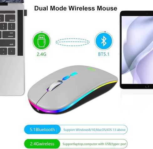HOTLIFE Wireless Mouse, Slim LED Rechargeable Silent Bluetooth Mouse, Black in Saudi Arabia