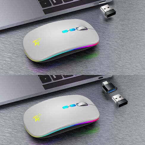 HOTLIFE Wireless Mouse, Slim LED Rechargeable Silent Bluetooth Mouse, Black in Saudi Arabia