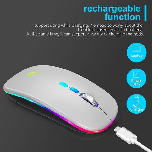 HOTLIFE Wireless Mouse, Slim LED Rechargeable Silent Bluetooth Mouse, Black in Saudi Arabia
