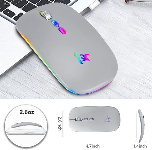 HOTLIFE Wireless Mouse, Slim LED Rechargeable Silent Bluetooth Mouse, Black in Saudi Arabia