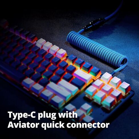 كابل USB C ملفوف مخصص من GUNMJO Pro للوحة مفاتيح الألعاب، كابل لوحة مفاتيح ميكانيكية بأكمام مزدوجة مع طيار معدني قابل للفصل، 1.5 متر USB-C إلى USB-A، لون سديم in Kuwait