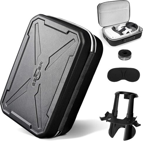 sarlar Hard Carrying Case for Oculus Meta Quest 3/Quest 3S/Quest 2/AVP, Ideal Travel Storage Waterproof Bag for VR Headset, Touch Controllers, Original Fabric/Elite Strap Accessories, Black in Kuwait