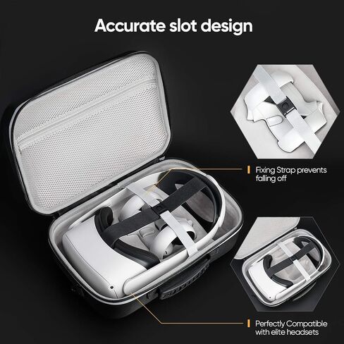sarlar Hard Carrying Case for Oculus Meta Quest 3/Quest 3S/Quest 2/AVP, Ideal Travel Storage Waterproof Bag for VR Headset, Touch Controllers, Original Fabric/Elite Strap Accessories, Black in Kuwait