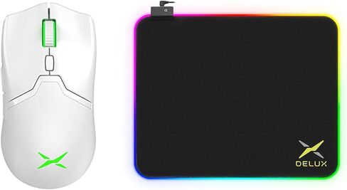 DeLUX M800PRO White Wireless Gaming Mouse and RGB Gaming Mouse Pad GP003 in Saudi Arabia